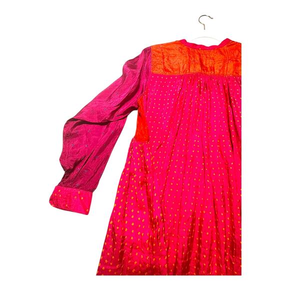 Injiri Shekhawati silk dress women’s medium ombré fuchsia patchwork hand-loomed - Picture 9 of 13